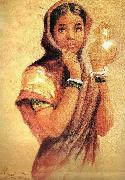 Raja Ravi Varma The Milkmaid painting